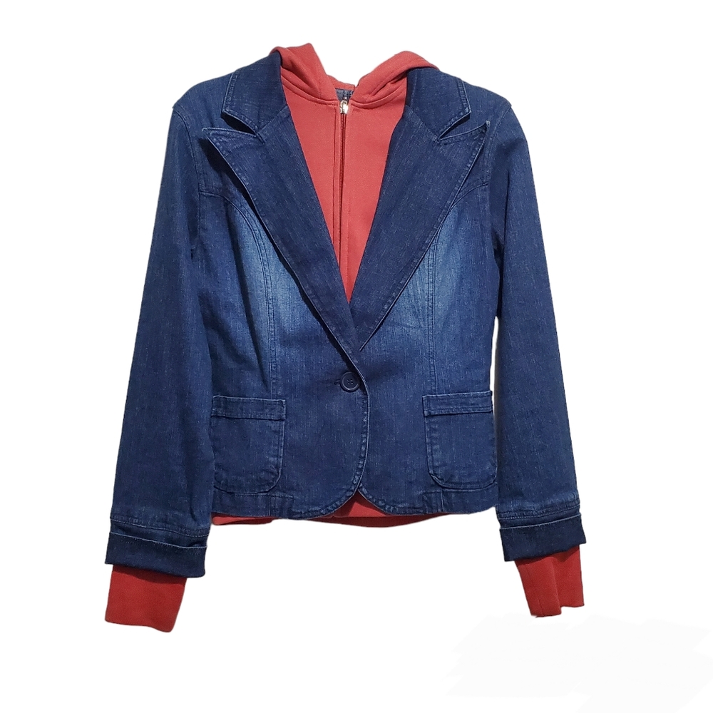 Carbon Attached Hoodie Denim Jean Blazer Jacket Size M